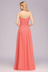 Affordable Sweetheart Strapless Chiffon Bridesmaid Dress with Flower-27dress